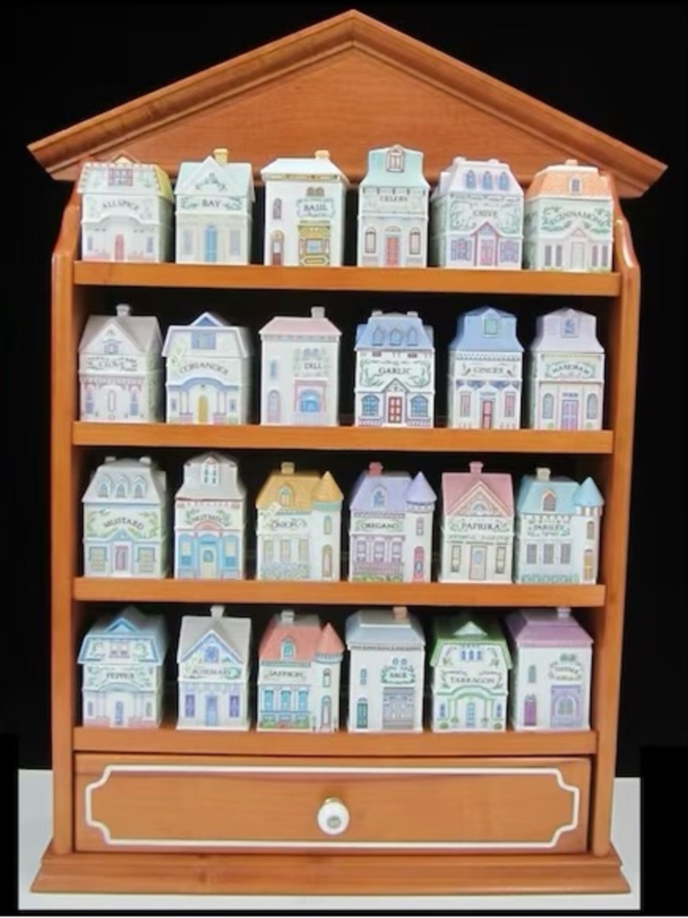 1980’s Vintage Lenox Spice Village with Wooden House Wall Shelf